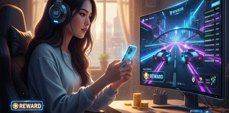 Pemain bermain game arcade terbaru 2026 di smartphone atau PC dengan Dewiku88 Alternatif