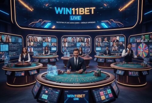 Live casino Win11bet dengan dealer asli dan streaming HD menampilkan roulette, blackjack, baccarat, poker, dan game show interaktif